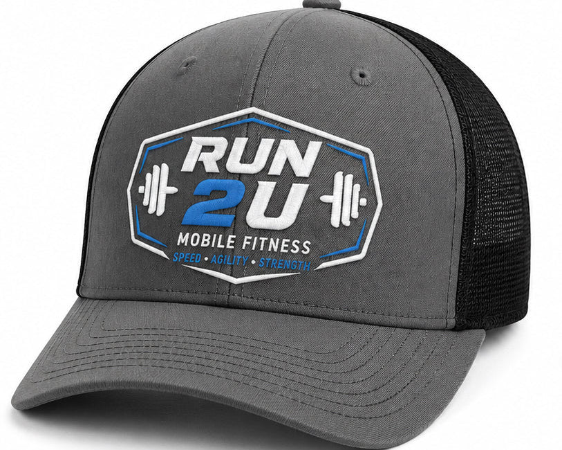 Run 2 U Trucker Hat. Front Logo Embroidery Only
